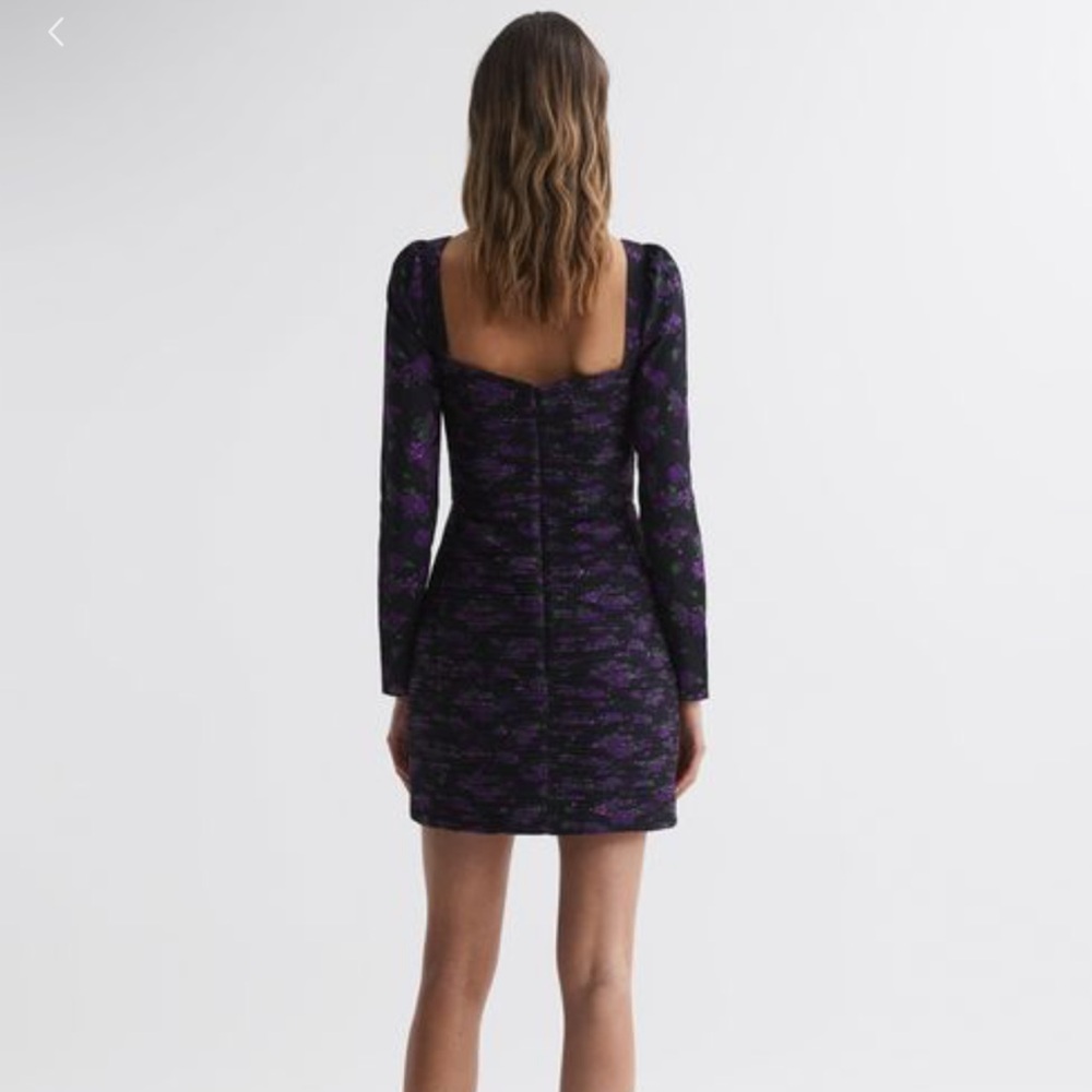 AMUR by Reiss Giulia Mini Dress - Size 4 Elegant Black and Purple Floral Dress - Picture 5 of 14